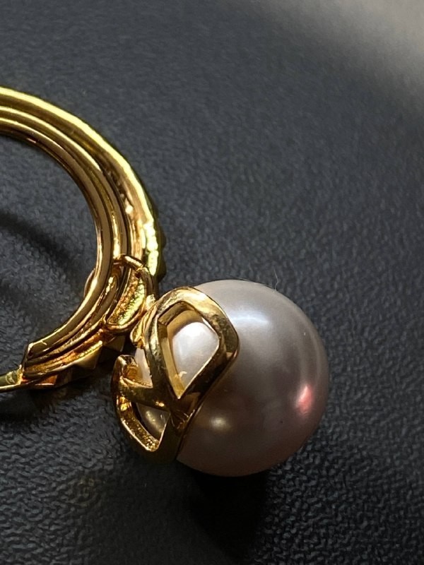 Valentino Gold Pearl Triple Band Studded Earrings 4.5cm