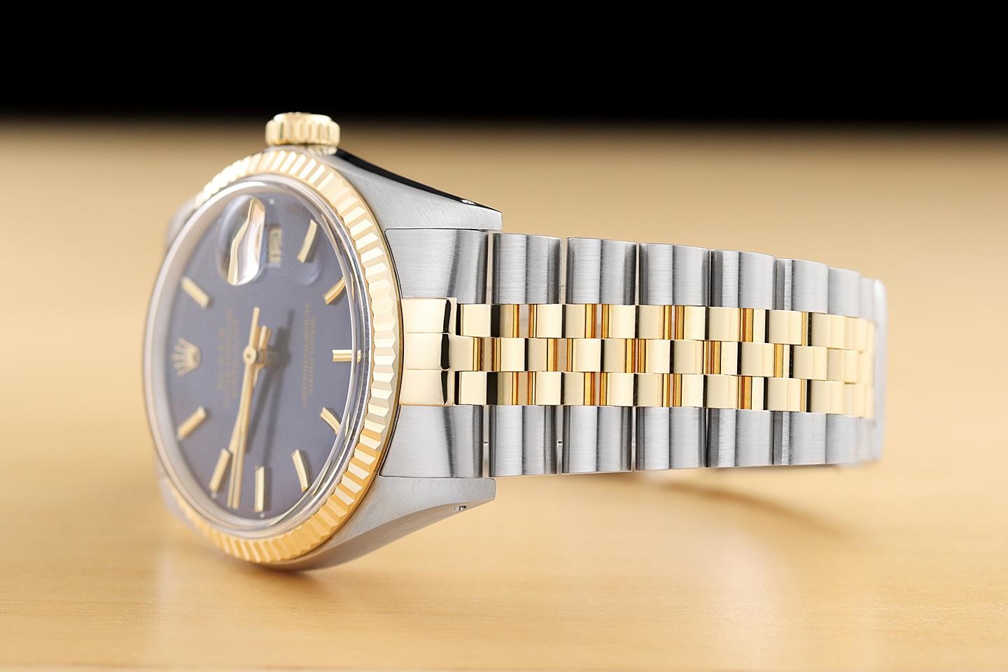 ROLEX MENS DATEJUST 16233 BLUE DIAL 18K YELLOW GOLD STEEL JUBILEE BAND WATCH