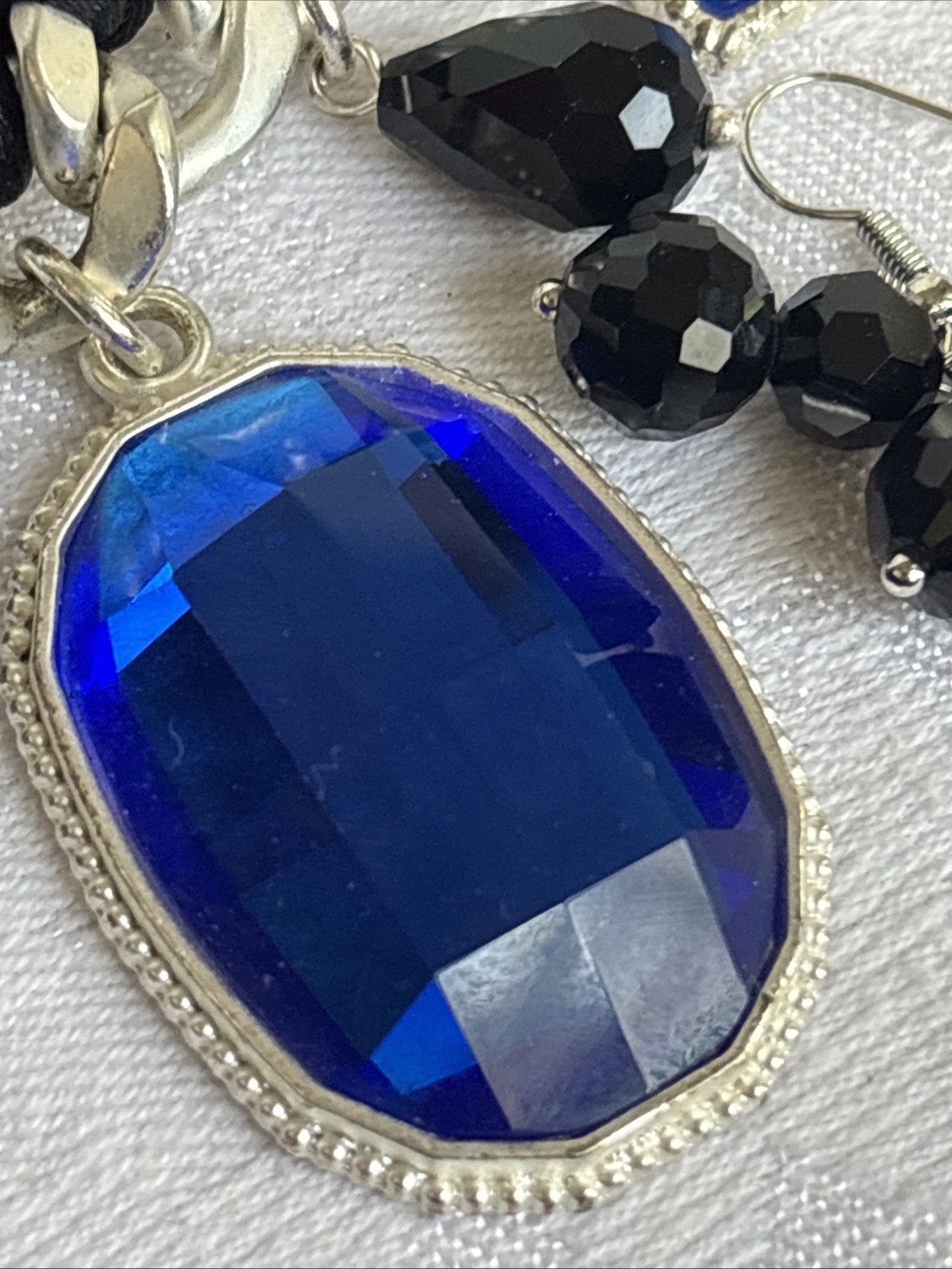 Park Lane Fascinated Necklace Satin Brushed Silver Tone Blue Black & Bns Earring