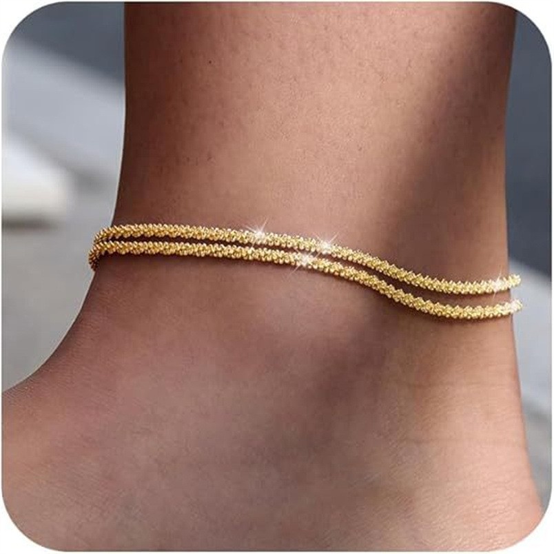 Sterling Silver Ankle Bracelets for Women Dainty Layered Waterproof Anklet Adjus