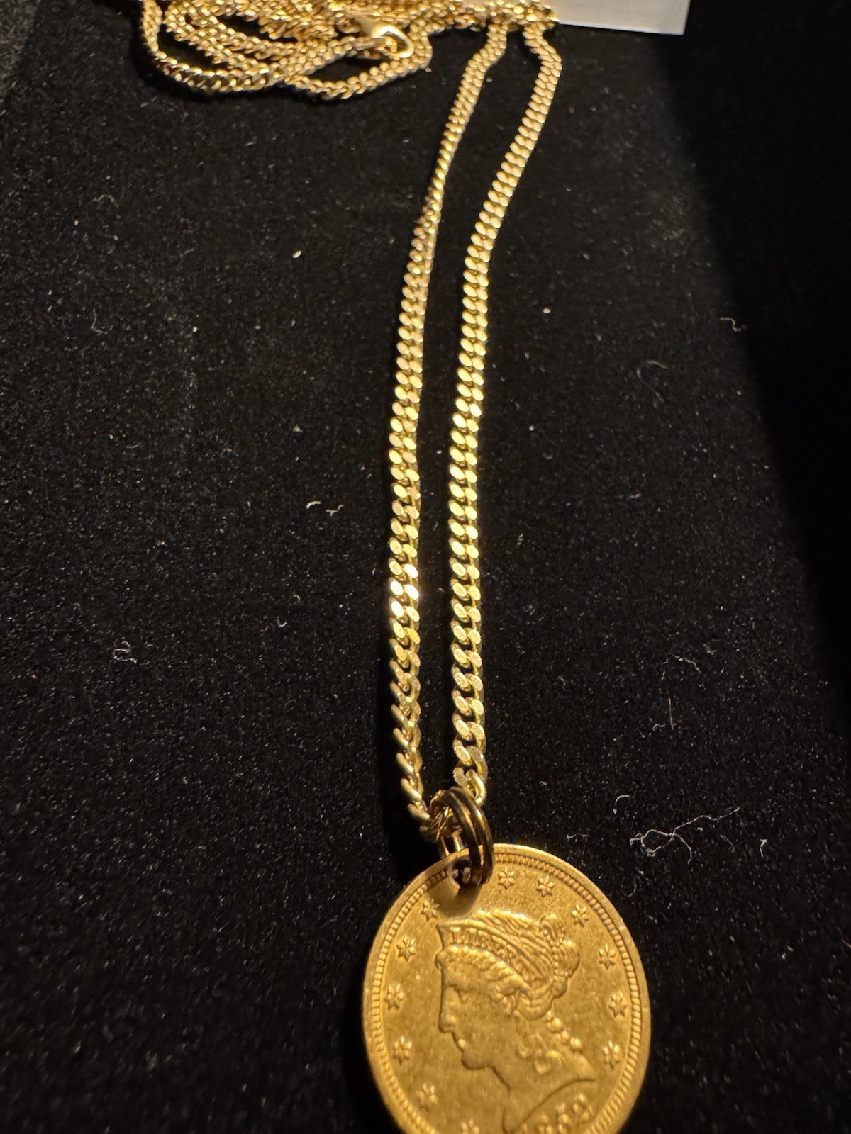22 Inch 14kt Jacoje Baby Curb 2.4mm Gold Chain With 1852 $2.50 Gold Coin