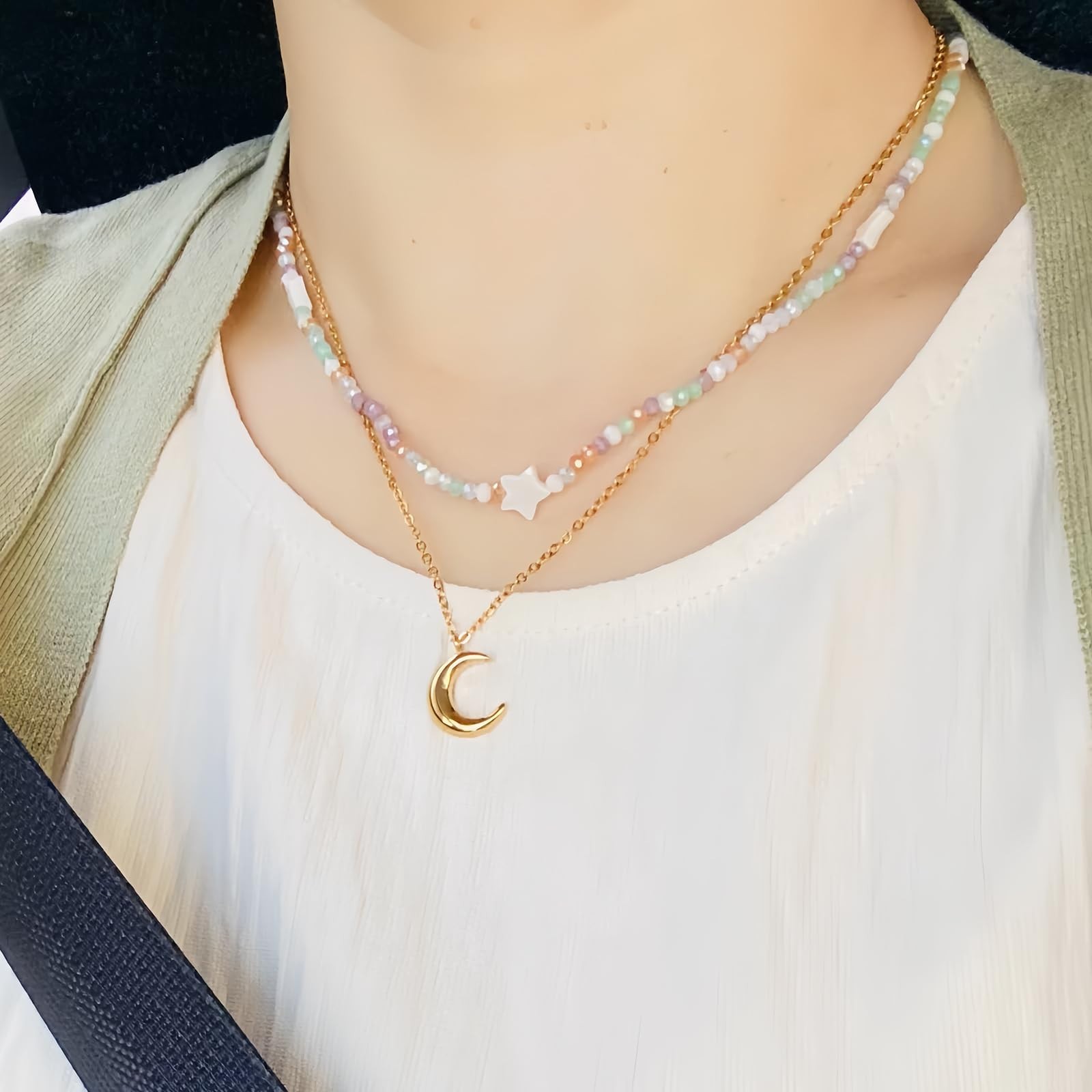 Sunflower Fidget Necklace for Women Gold Moon Necklace Rotating Heart Necklaces