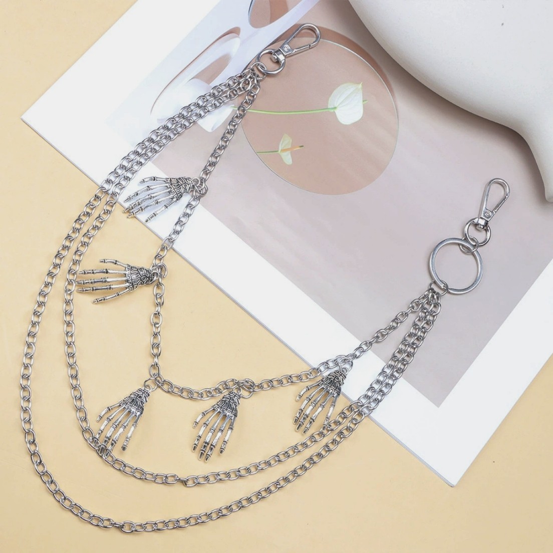 Fashion Silver Plated Alloy Skeleton Vola Pendant Layered Jeans Pants Deco Chain