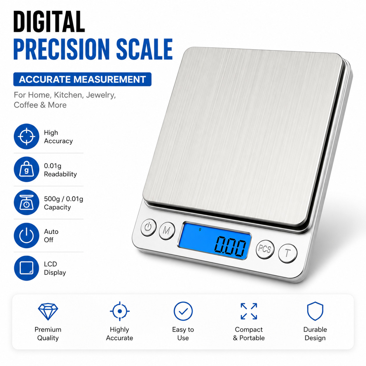 3000g x 0.1g Digital Jewelry Scale Pocket Electronic Gram Scale 500g x 0.01g