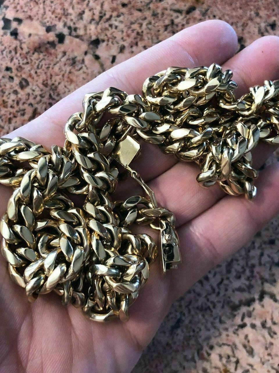 HARLEMBLING 10mm Mens Miami Cuban Link Chain 14k Gold Plated HEAVY 18″-30″