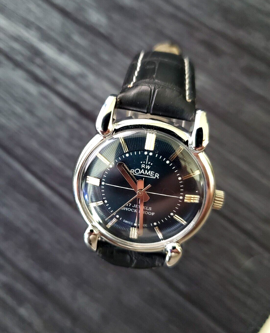 Rare Roamer Brevete Swiss Mens Mechanical Watch Blue Burst Serviced Runs Perfect