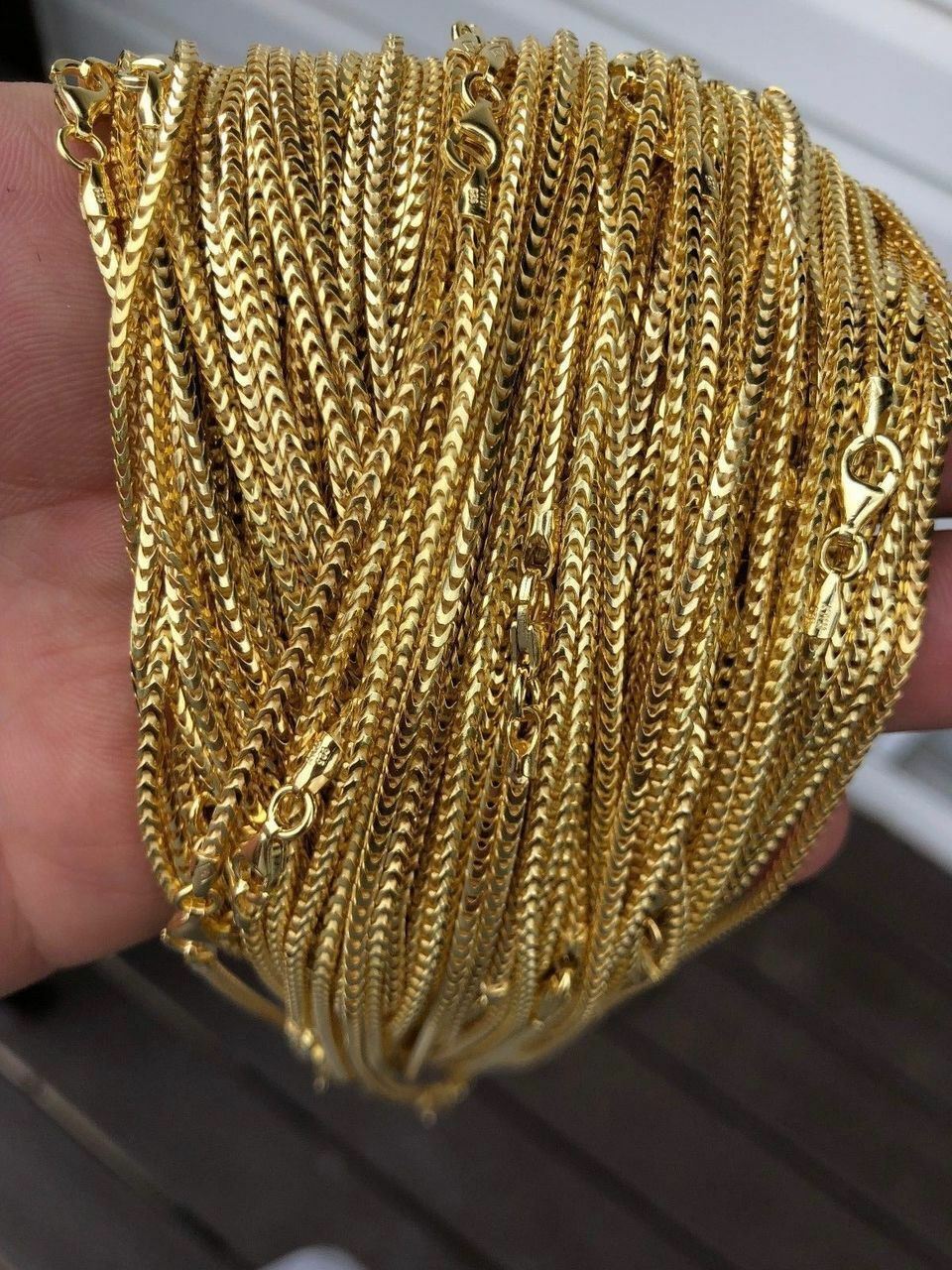 Men’s Franco Chain Real 14K Gold Plated Solid 925 Sterling Silver 2mm ITALY MADE