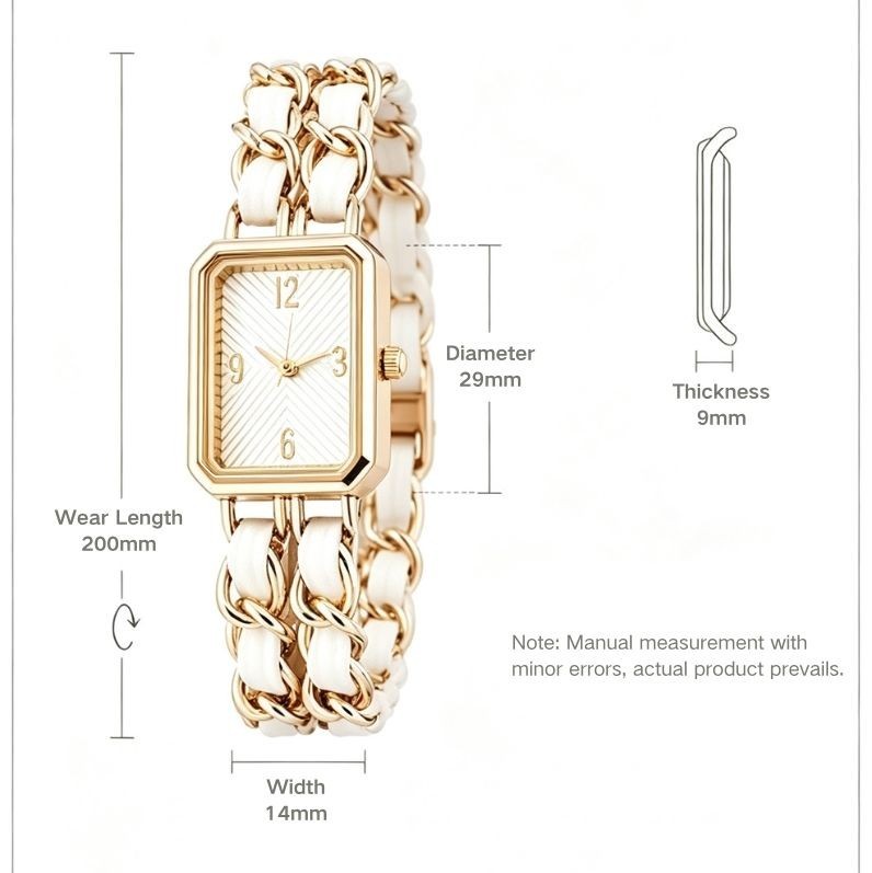 Women Vintage Square Quartz Watch Leather Chain Strap Dress Wrist Watch Fashion