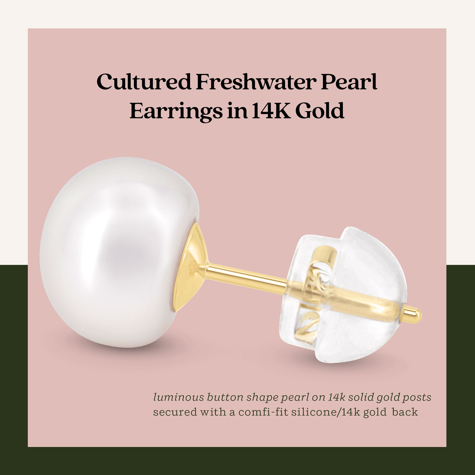 KEZEF Pearl Stud Earrings for Women 14K Real Gold – Multiple Sizes