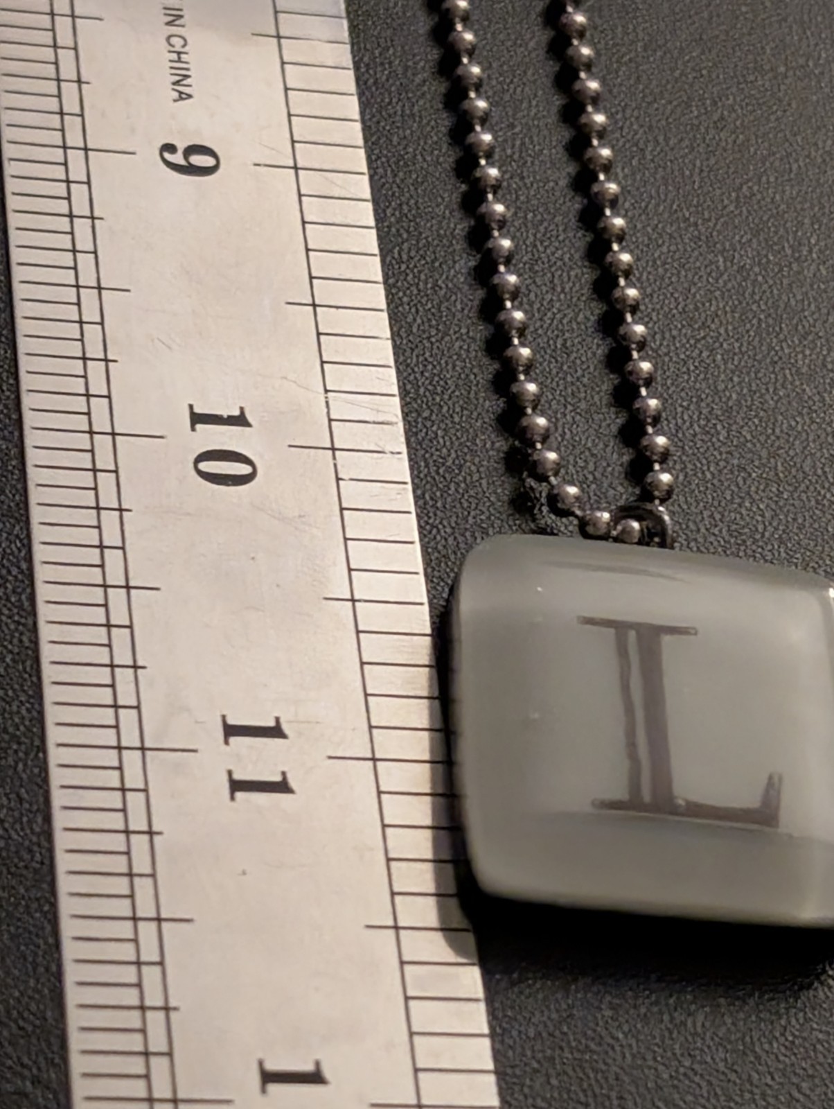 Initial Letter L Glass Tile Pendant Necklace Silver Ball Chain Monogram White