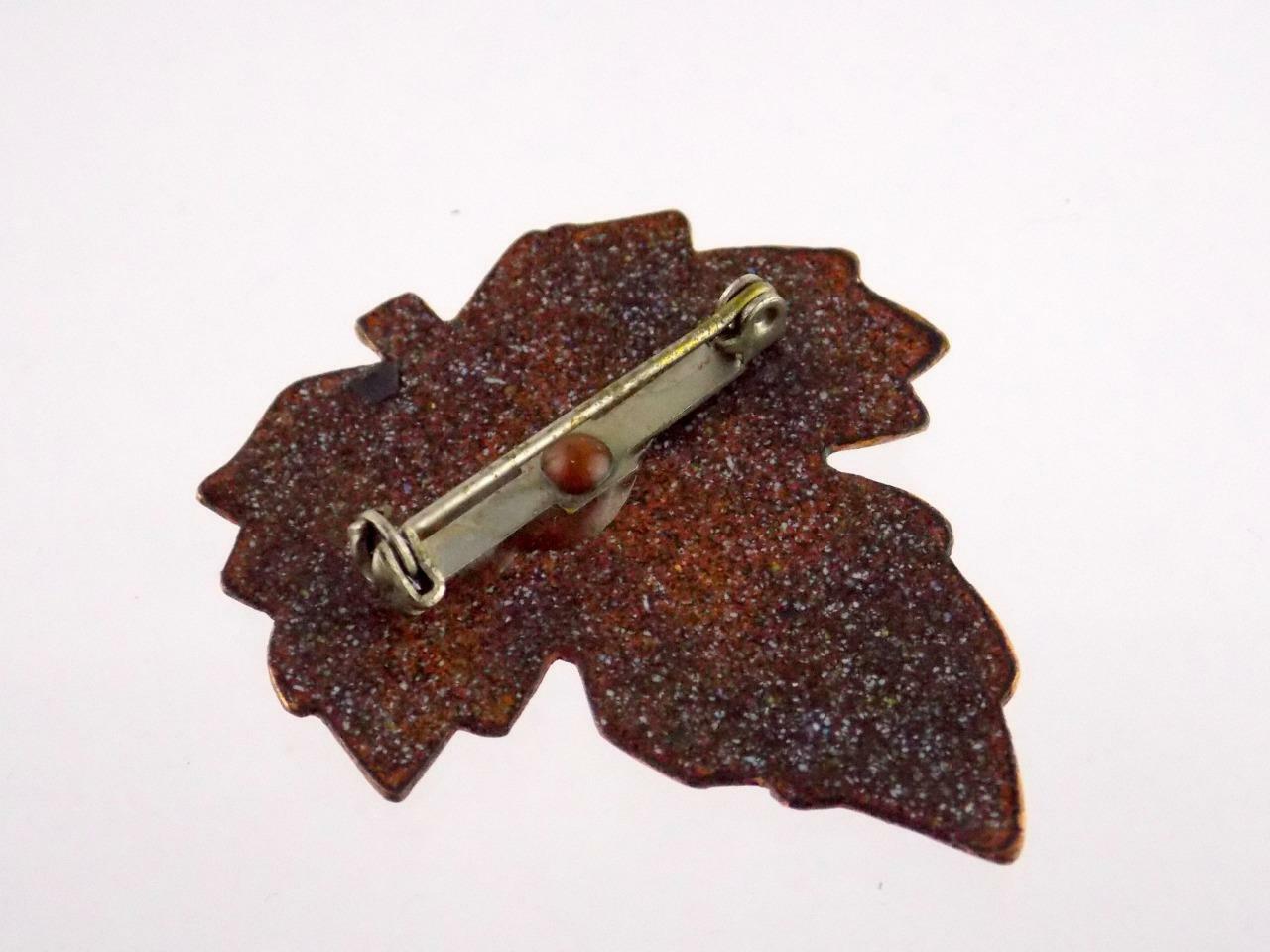 Vintage Enamel over Copper Leaf Pin MCM Mid Century Modern Brooch Unsigned VG