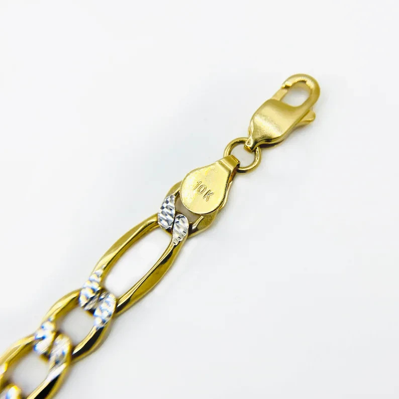 10K Yellow Gold Hollow Figaro Bracelet Diamond Cut 2mm-6.5mm Unisex 7″ 8″ 9″