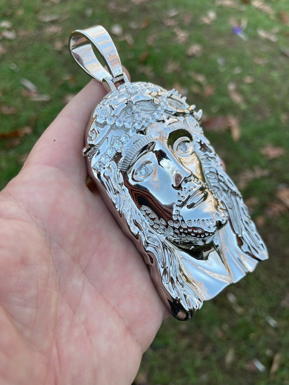 HUGE 6″ 310 Gram 925 Silver Hip Hop Mens Jesus Piece Pendant Necklace Iced CZ