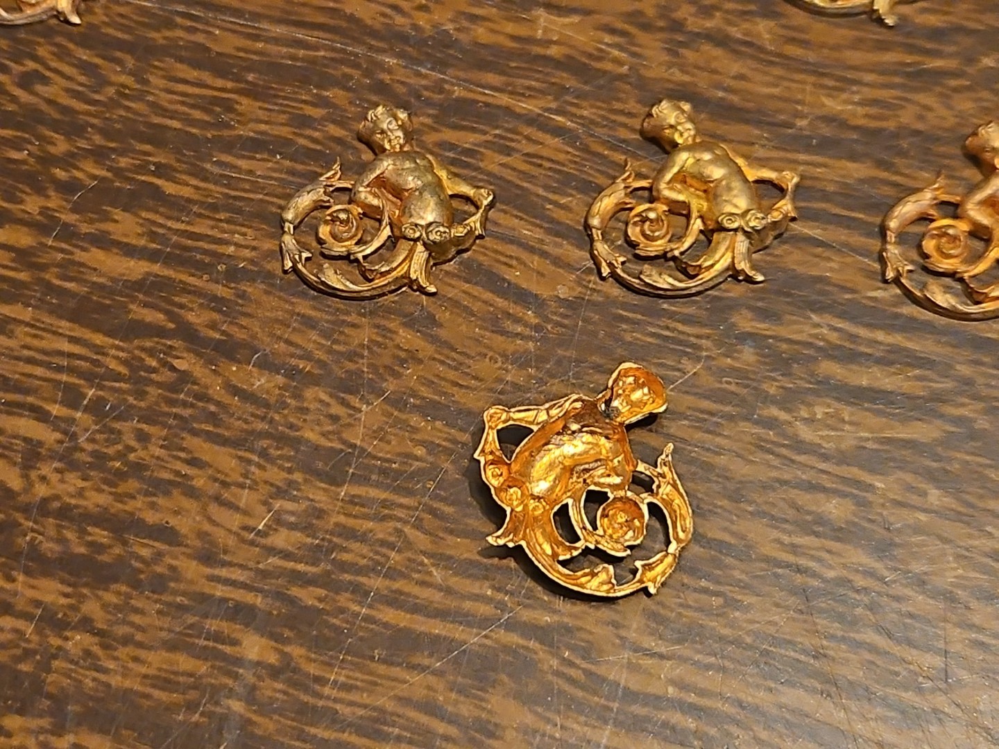 Lot Of 10 Male Mermaid France Vintage 60s Brass Stampings Findings Jewelry