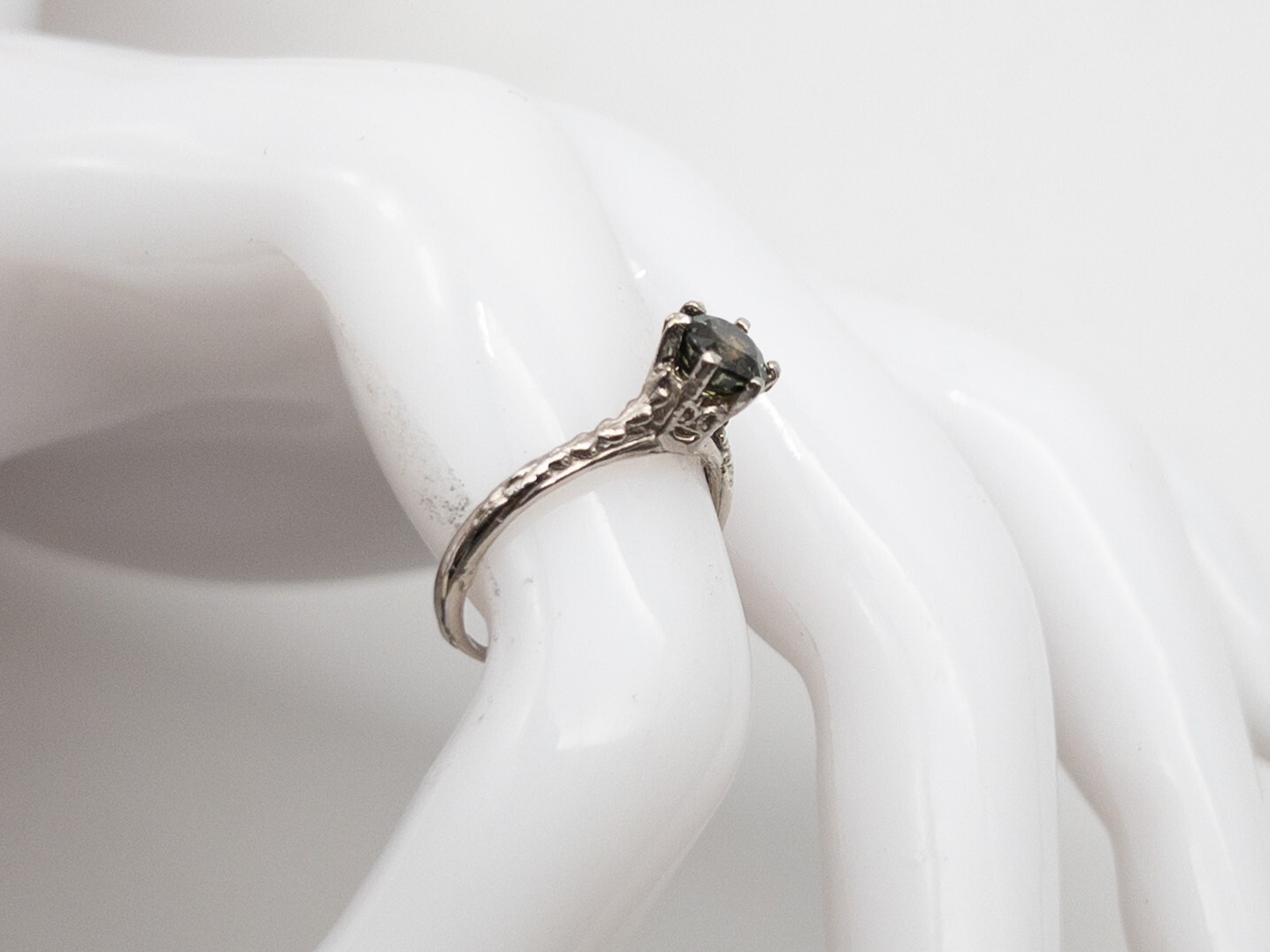 Estate $2400 Certified NO HEAT Blue Green Sapphire 14k White Gold Wedding Ring