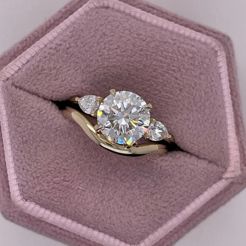 18k Yellow Gold Finish Round Lab Created Diamond Engagement & Everyday Wear Ring