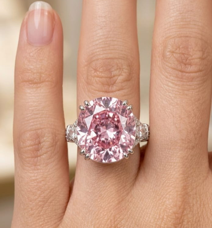 RARE 5.00 Ct Certified Round Cut Pink Natural Diamond Ring White Gold Finish