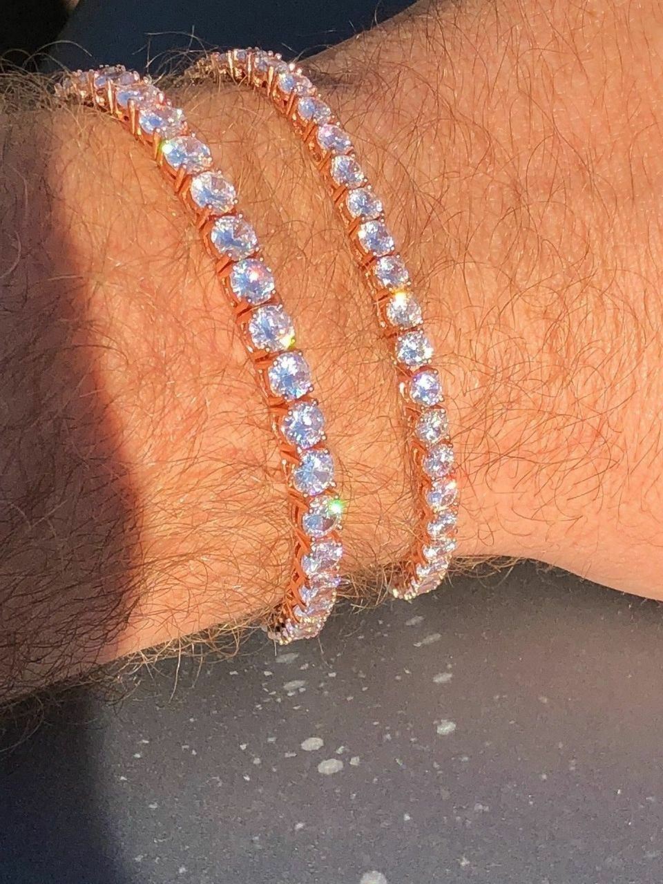 Tennis Bracelet Rose Gold Plated SOLID 925 Sterling Silver ITALY CZ Iced 3-5mm