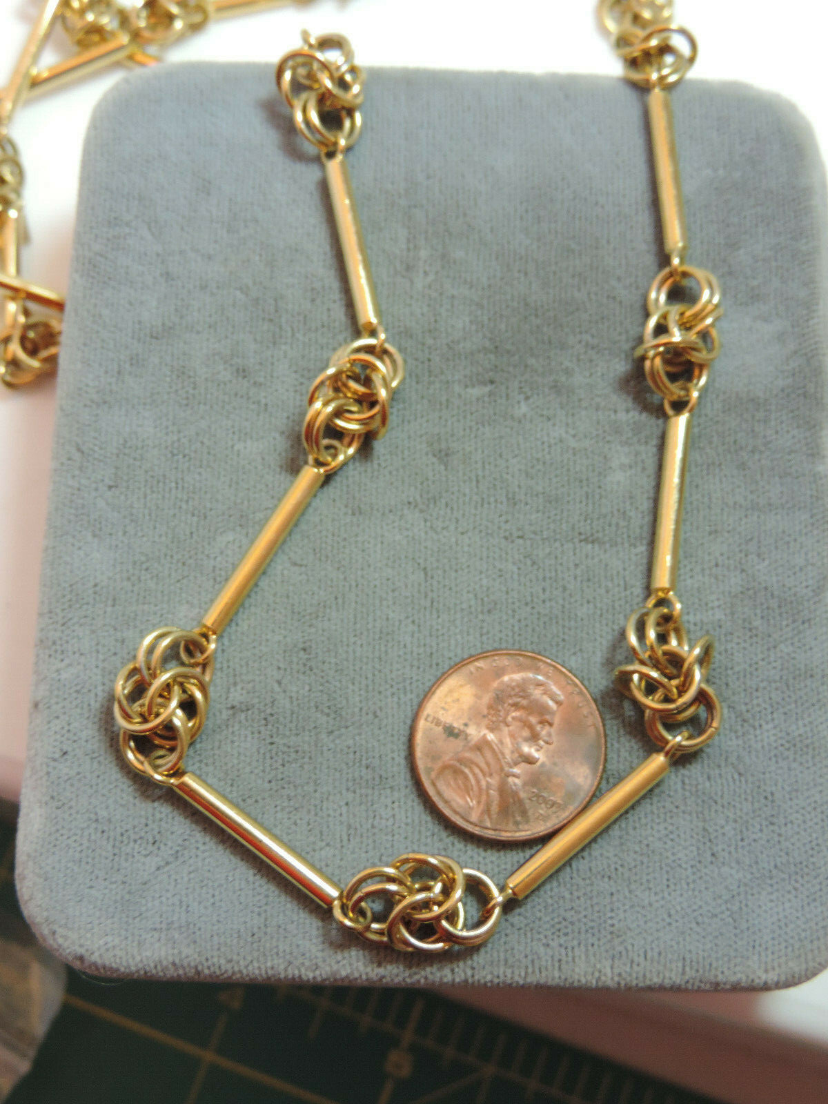 Kate Spade Bar Link Byzantine stations design 36″ gold tone Chain Necklace CL 25