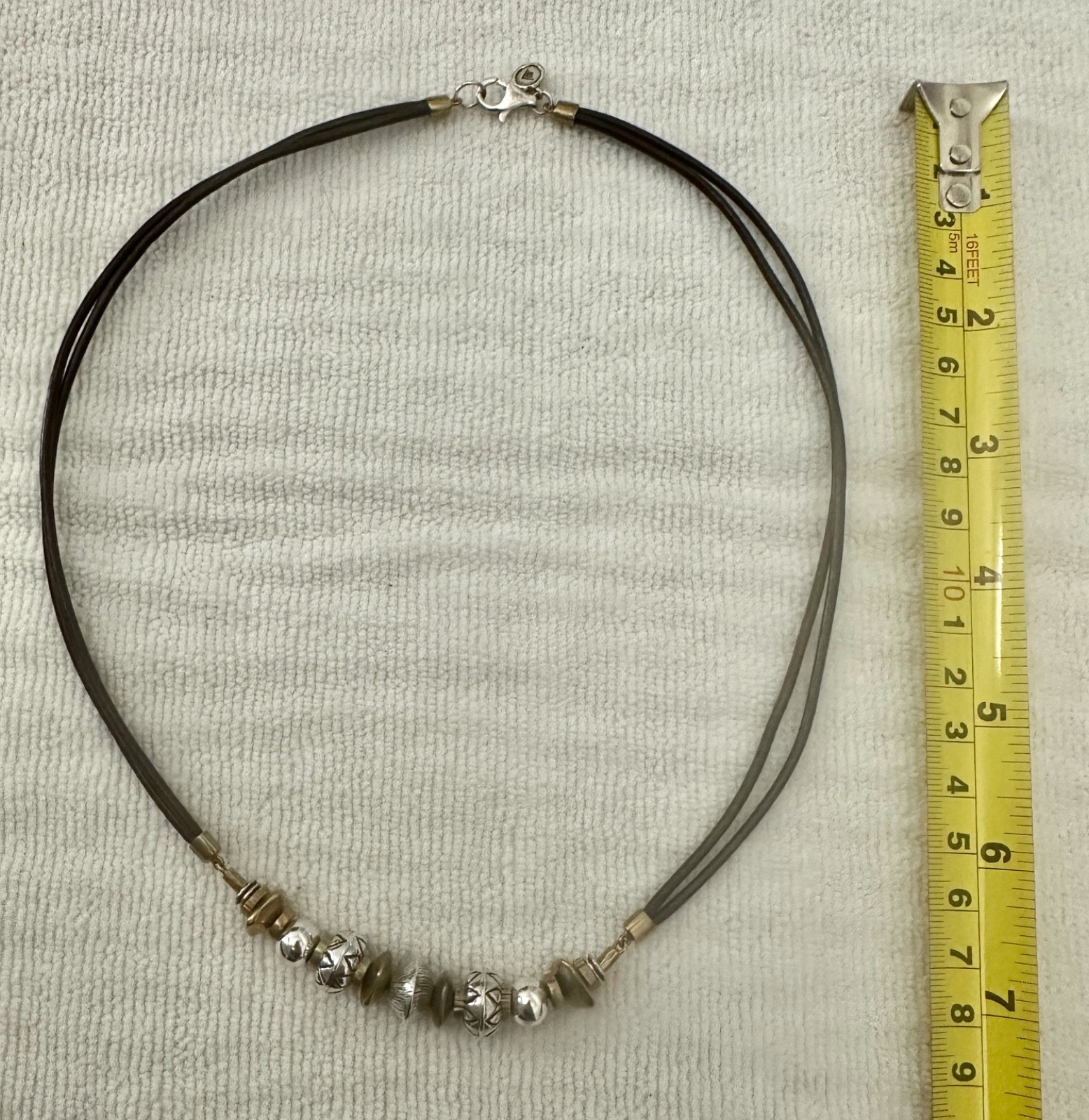 SILPADA Cluster BEADS Gold SILVER Brown LEATHER Cord .925 Sterling Necklace