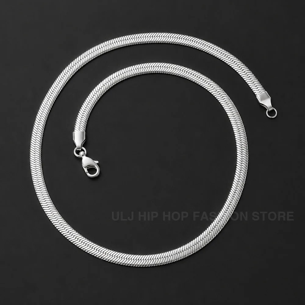 Hip Hop Stainless Steel Width 6mm Flat Snake Chain Choker Waterproof Necklaces C