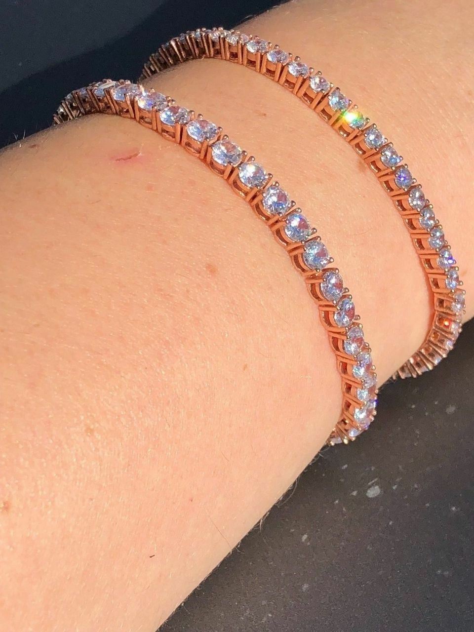 Tennis Bracelet Rose Gold Plated SOLID 925 Sterling Silver ITALY CZ Iced 3-5mm