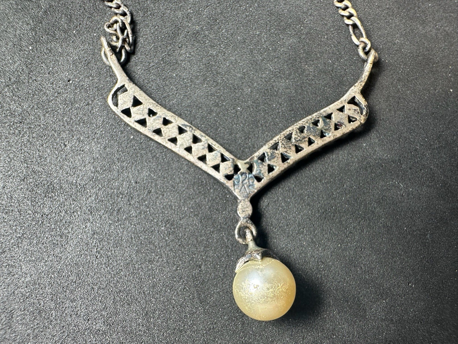 6.80g Vintage Sterling Silver 925 Necklace Filigree Drop Pendant M 18.2 in