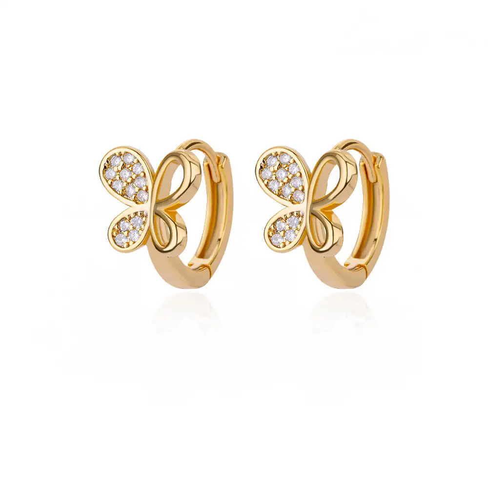 Huggie Hoop Earrings Women Gold Stainless Steel CZ Trendy Snowflake Flower