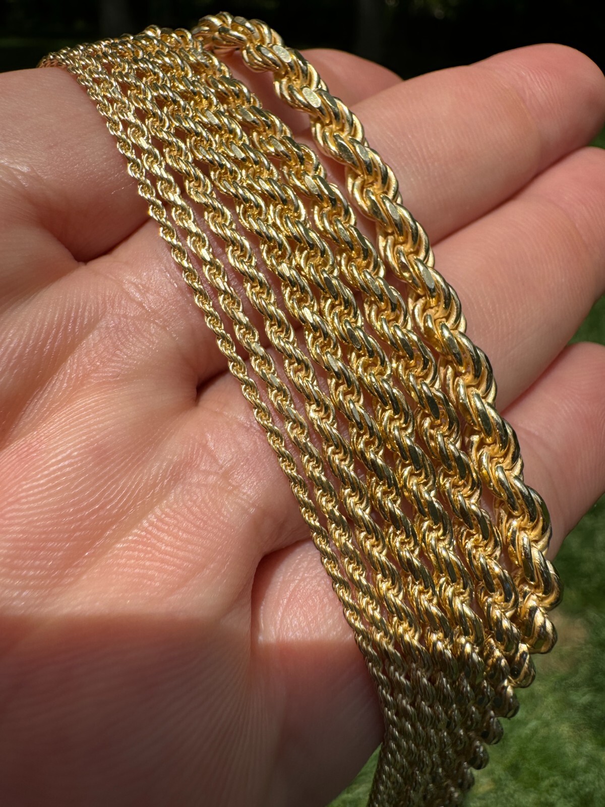 Men’s Women’s Real 14k Gold Plated Solid 925 Sterling Silver Rope Chain 1.5-5mm