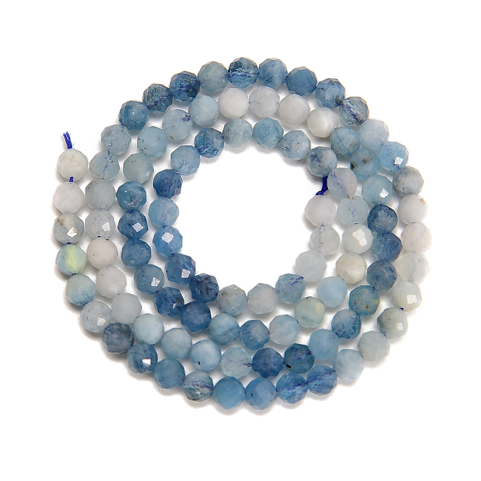 Natural Gradient Aquamarine Faceted Round Beads Size 3mm 4mm 15.5” Strand