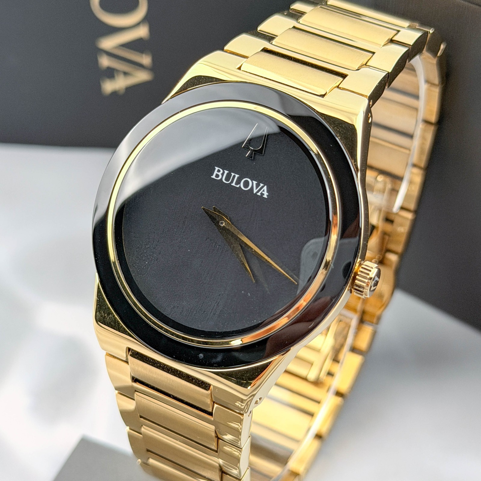 Bulova 97A183 Men’s Modern Millennia Gold-Tone Black Dial Bracelet Watch 41mm