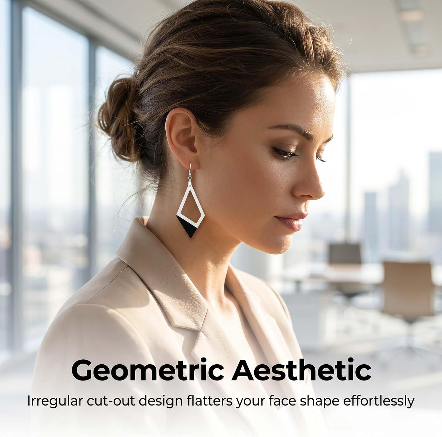 Black White Drop Earrings for Women Rectangle Hollow Geometric Long Dangle Earri