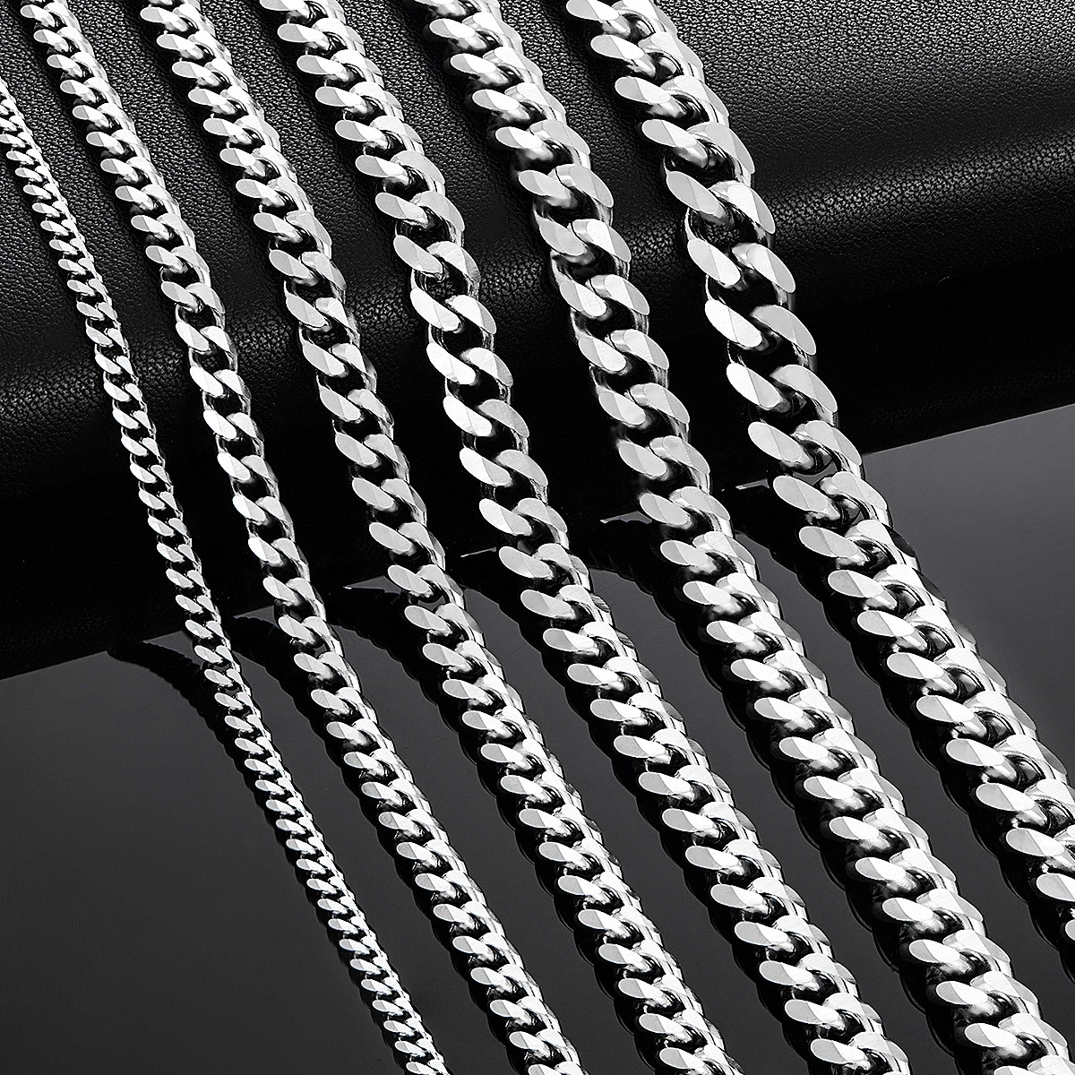 Cuban Link Chains Stainless Steel Classic Men Boy Curb Chunky Silver Color Neckl