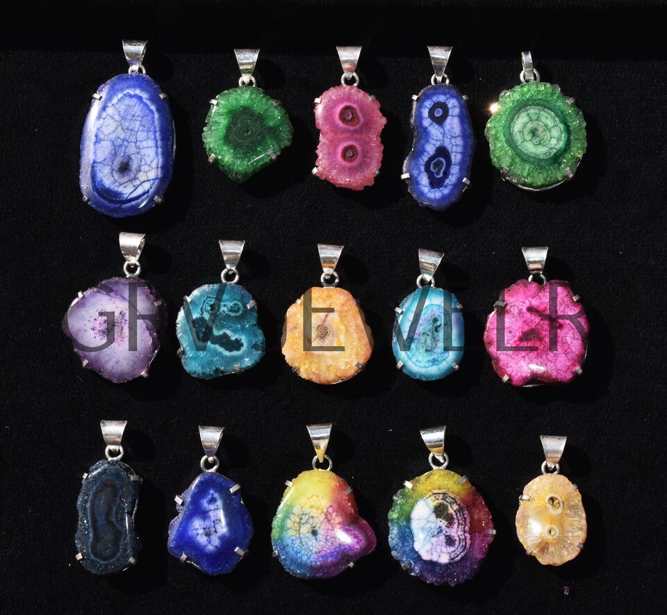 1-500 Pcs Mixed Solar Quartz Pendant Wholesale Lot Bulk: Silver Plated WH-12