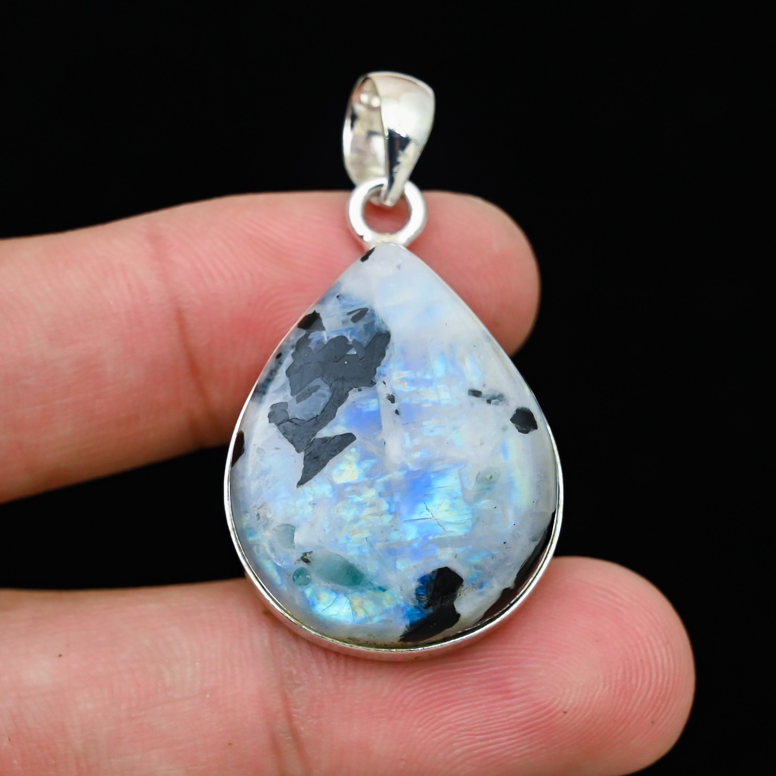 Rainbow Moonstone Gemstone 925 Sterling Silver Handmade Pendant Jewelry Gift For