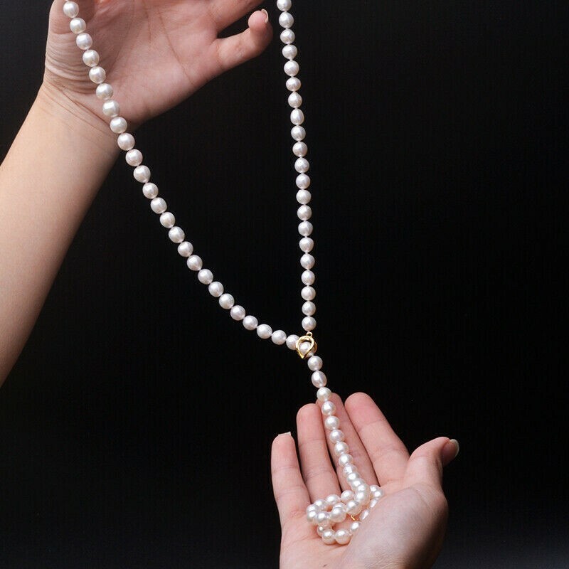 35″ Trendy AAA 6-7mm Akoya Round White Pearl Variable Style Necklace 14K Gold P