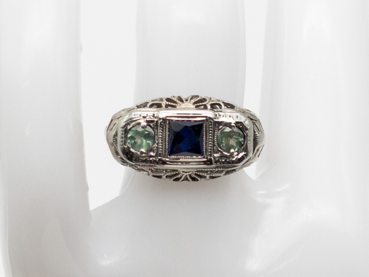 Antique 1920s $2400 Natural 3 Alexandrite Sapphire 18k White Gold Filigree Ring