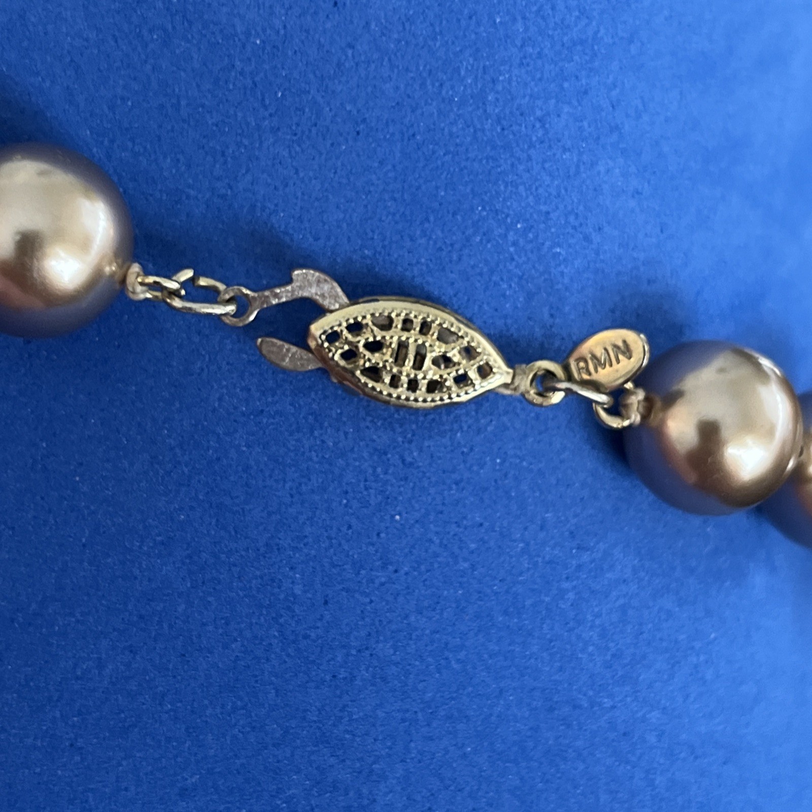 Vintage Light Chocolate 18” Glass Faux Pearls RMN Signed Good Condition