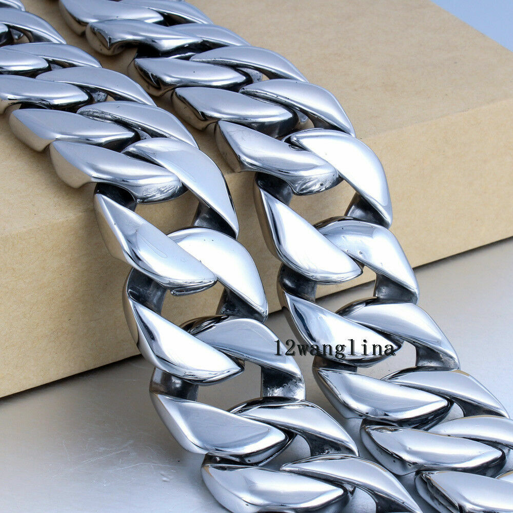31MM Super Heavy Curb Link Men’s Chain Silver 316L Stainless Steel Necklace New