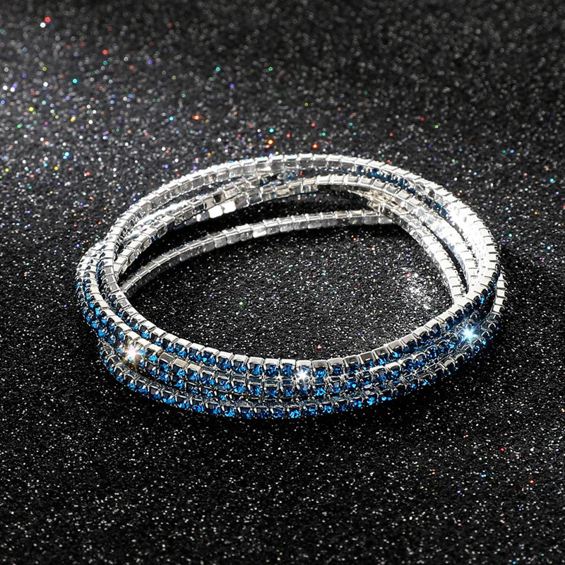 5 Pc Elastic Crystal Rhinestone Bracelet Women Gold Tone Round Chain Jewelry