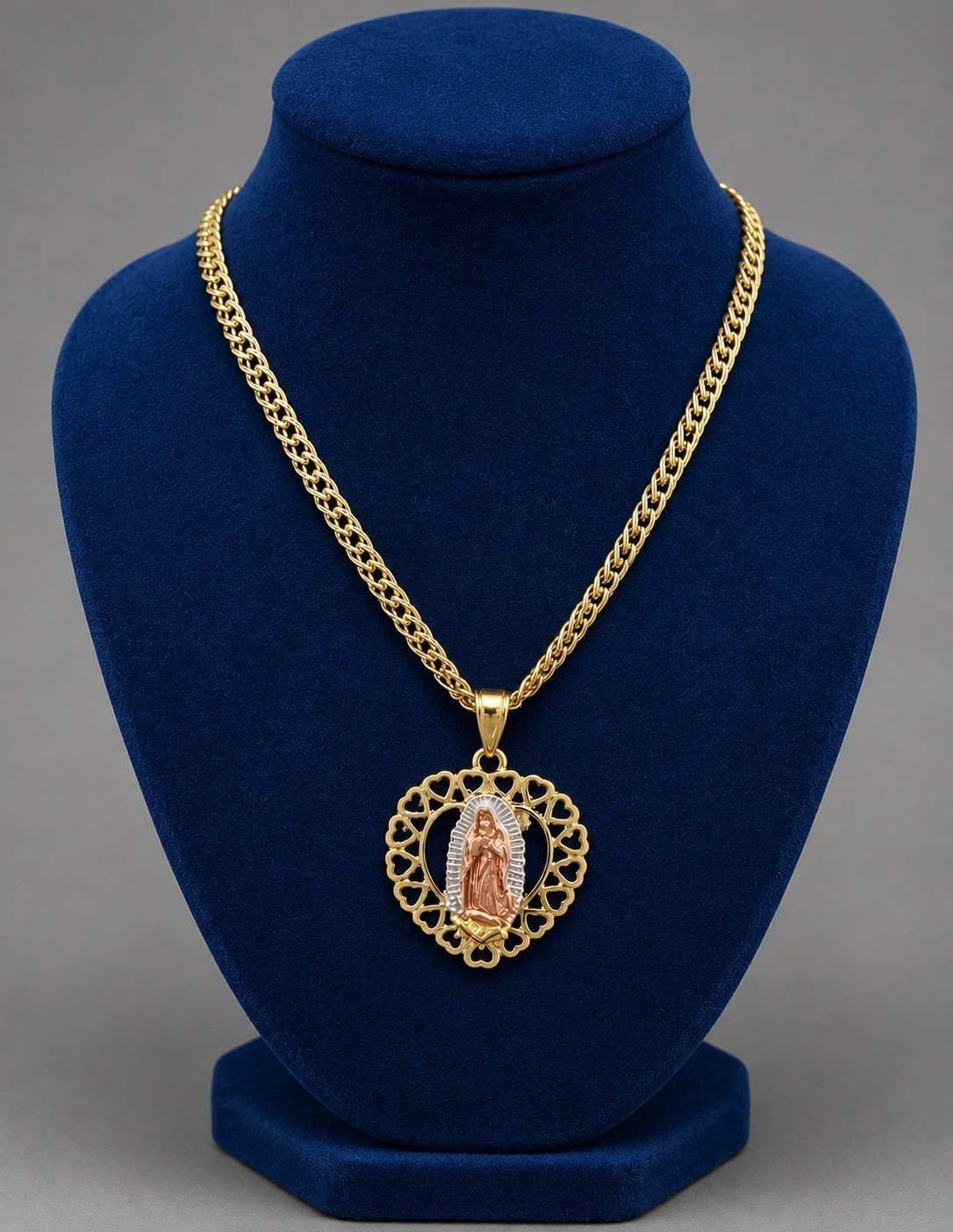 Gold plated none tarnished Cuban Link Chain Round Religious Necklace