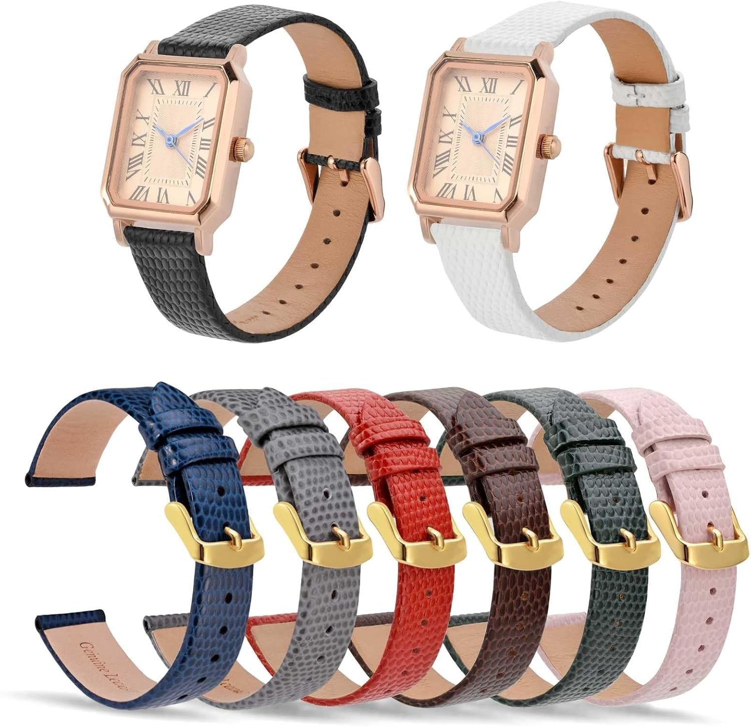 Women’s Leather Watch Band 10mm 12mm 13mm 14mm 15mm 16mm 18mm 20mm, Lizard Gr…