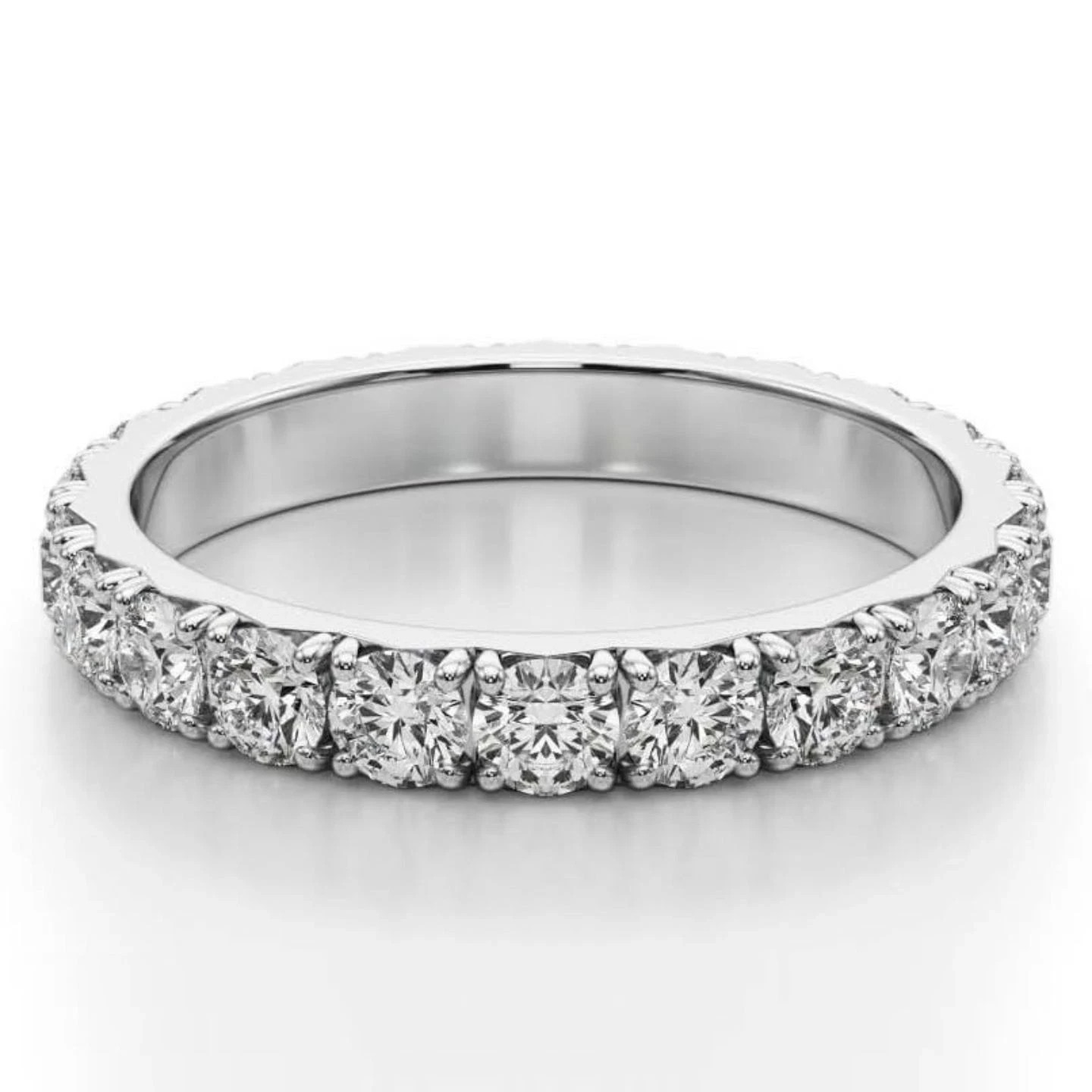 2.7MM 1.00CT Natural Round Diamond French Pave Set Full Eternity Ring White Gold