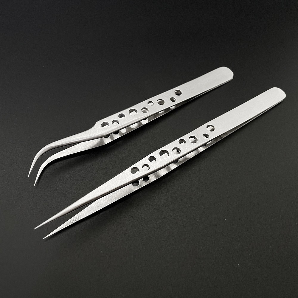 Industrial Tweezers Electronics Anti Static Curved Straight Tip Precision 2pcs
