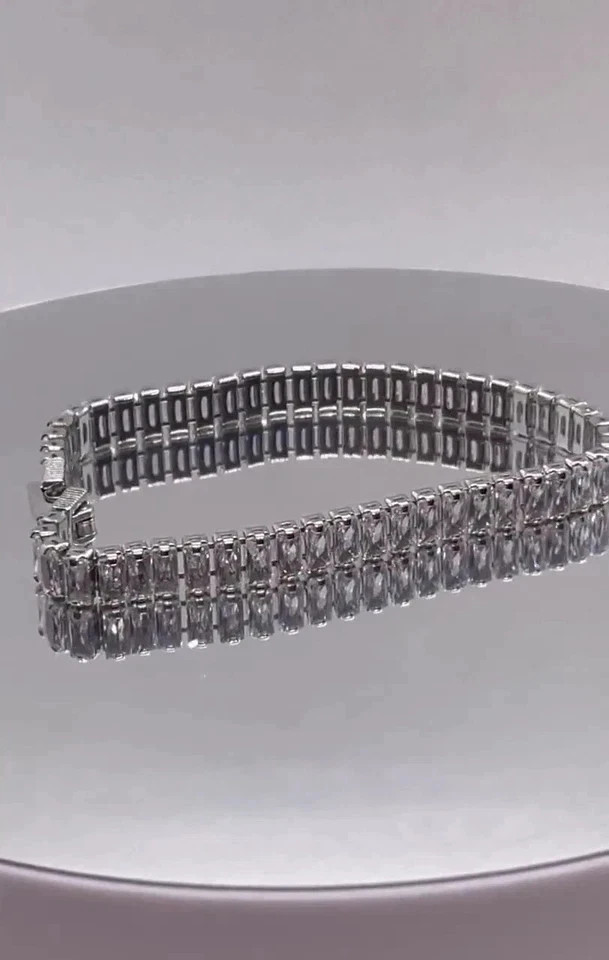 Tennis bracelet baguette cut simulated diamonds 925 sterling 7” long***