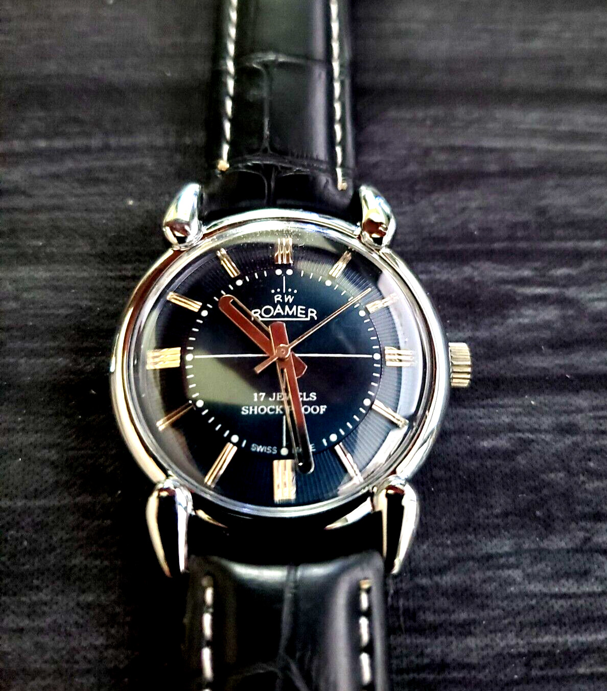 Rare Roamer Brevete Swiss Mens Mechanical Watch Blue Burst Serviced Runs Perfect
