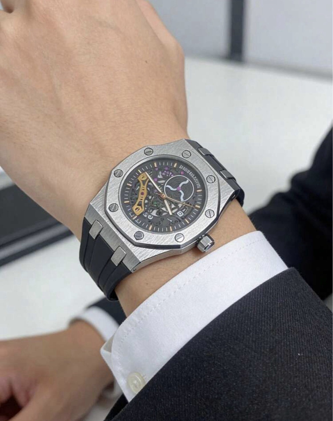 1pc Waterproof Casual Mens Luminous Hallow Mechanical Watch – Stainless Steel