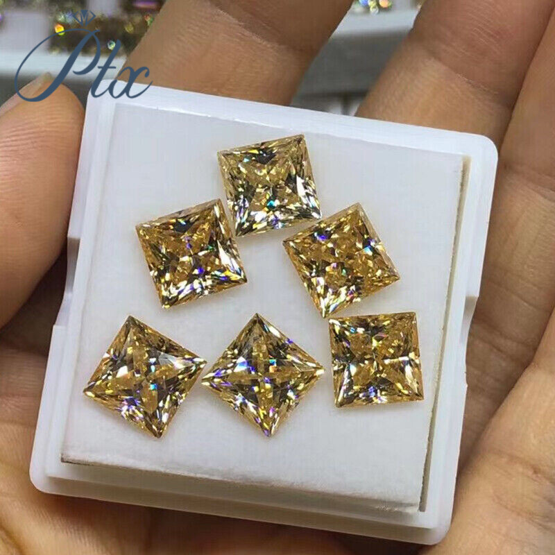 Princess Square Cut Moissanite Loose Stone Champagne VVS1 GRA Lab-Created Gems