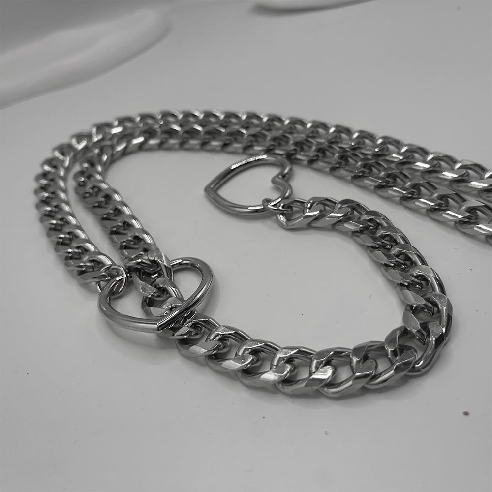 Heart Slip Chain Choker for Women 24 29 34 Silver Chunky Chains Choker Neckla