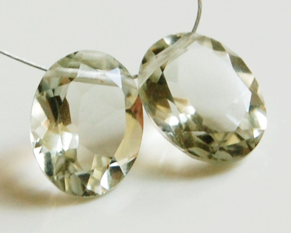 Natural Green Amethyst Flat Faceted Pear Briolette Gemstone Beads Matching Pair